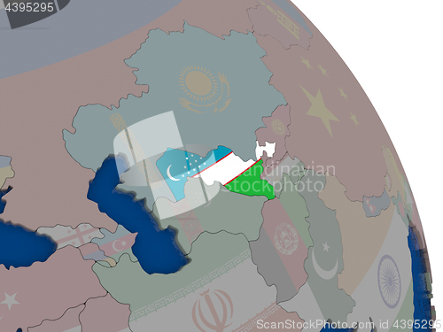 Image of Uzbekistan with flag on globe