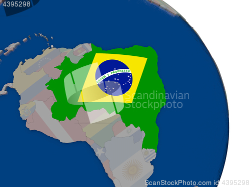 Image of Brazil with flag on globe