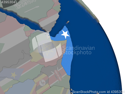 Image of Somalia with flag on globe