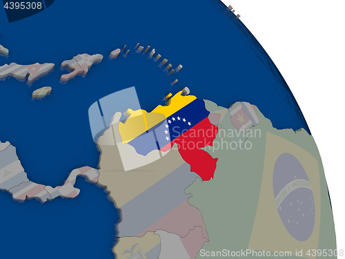 Image of Venezuela with flag on globe