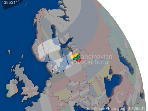 Image of Lithuania with flag on globe