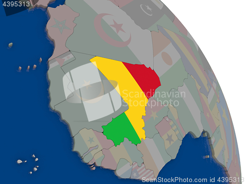 Image of Mali with flag on globe