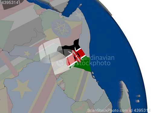 Image of Kenya with flag on globe
