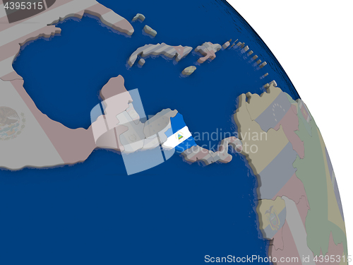 Image of Nicaragua with flag on globe