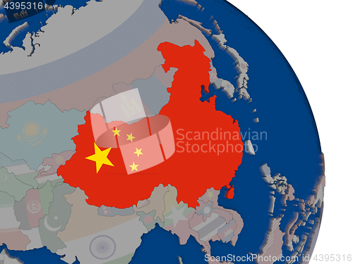 Image of China with flag on globe