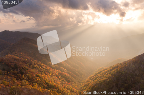 Image of Japanese Mount Hangetsuyama during sunset