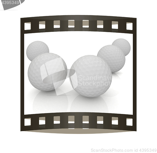 Image of Golf ball. 3D rendering. The film strip.