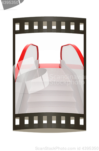 Image of Single escalator. 3d illustration. The film strip.