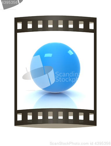 Image of Blue 3D rendering of sphere.. The film strip.