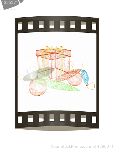 Image of colorful gift box concept. 3d illustration. The film strip.