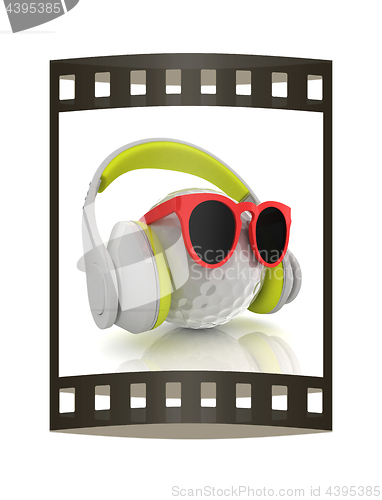 Image of Golf Ball With Sunglasses and headphones. 3d illustration. The f