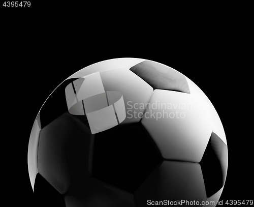Image of Soccer or football ball in the backlight on black background. Vector close-up illustration