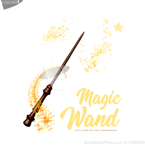 Image of Magic wand with stars on white background