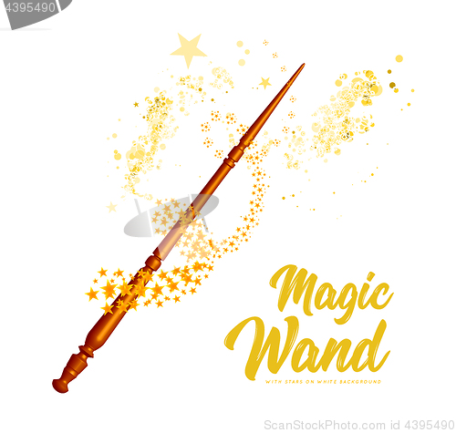Image of Magic wand with stars on white background