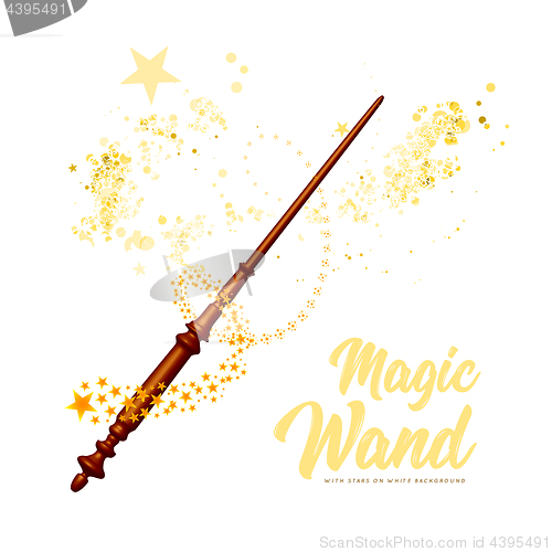 Image of Magic wand with stars on white background