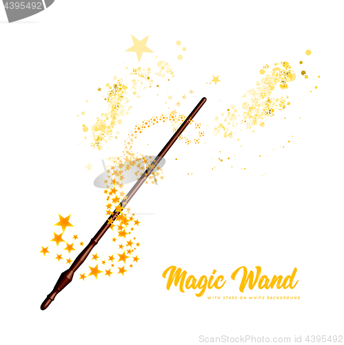 Image of Magic wand with stars on white background