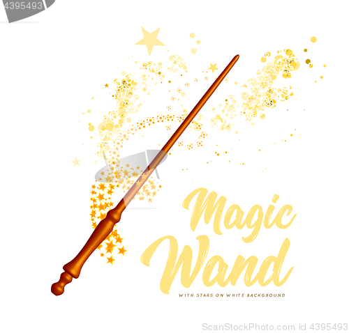 Image of Magic wand with stars on white background