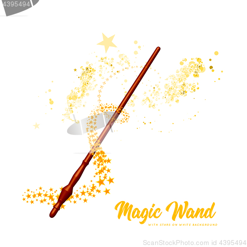 Image of Magic wand with stars on white background