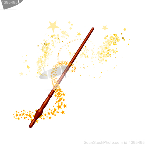 Image of Magic wand with stars on white background