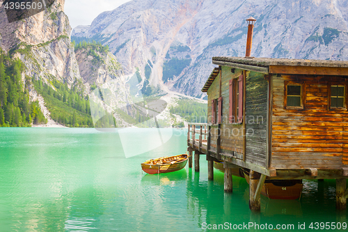 Image of Braies Lake in Dolomiti region, Italy