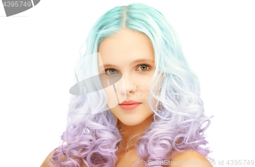 Image of teen girl with trendy colorful gradient dyed hair