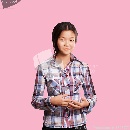 Image of Asian girl shows well done with both hands