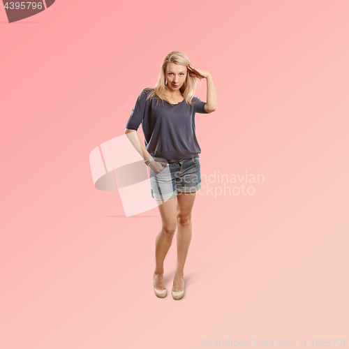 Image of Woman isolated on trendy gradient background