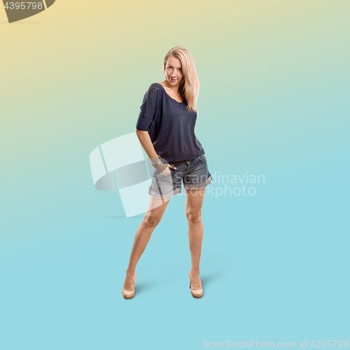 Image of Woman isolated on trendy gradient background