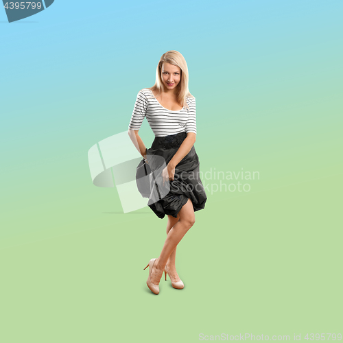 Image of Woman isolated on trendy gradient background