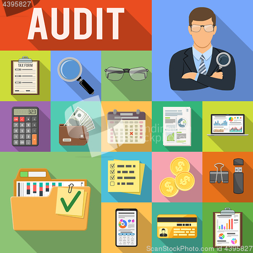 Image of Auditing, Tax, Accounting Flat Icons Set
