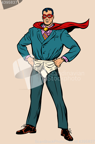 Image of businessman superhero in mask and shorts