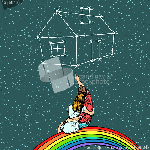 Image of Couple man and woman dreaming of a house