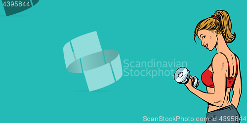 Image of sportive woman with dumbbells