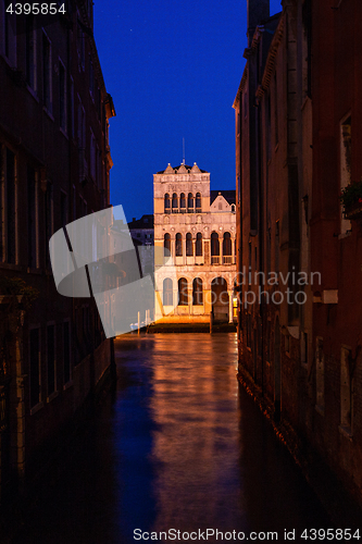 Image of Canal view in Venice, Italy at blue hour before sunrise