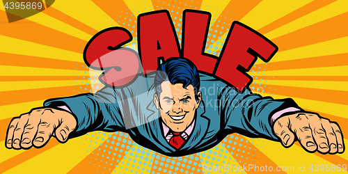 Image of Joyful businessman flies, sale