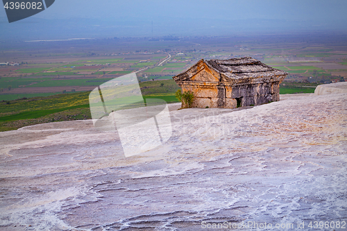 Image of Ancient tomb on Travertine hills in Hierapolis near Pamukkale, Turkey