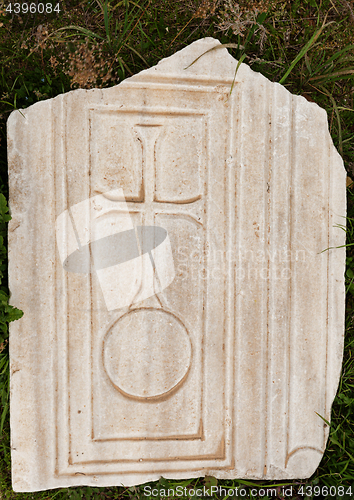 Image of Marble plate with old christian symbols in ancient city Hierapolis