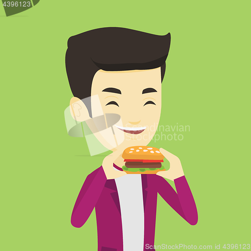 Image of Man eating hamburger vector illustration.