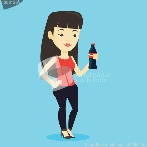 Image of Young woman drinking soda vector illustration.