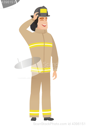 Image of Young caucasian firefighter in uniform.