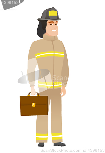Image of Caucasian firefighter holding briefcase.