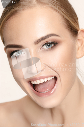 Image of Beautiful and healthy woman smile, close-up