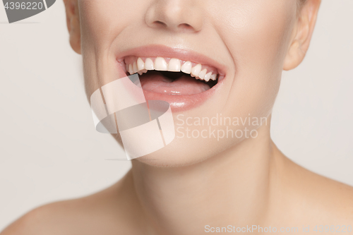 Image of Beautiful and healthy woman smile, close-up