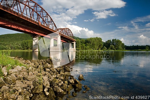 Image of Steel railroad bridge across the river