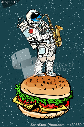 Image of Astronaut plays saxophone on a Burger