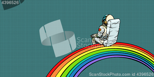 Image of astronaut sits on a rainbow