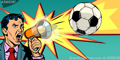 Image of businessman with megaphone the fan of a football match