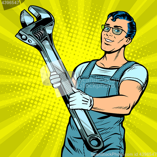 Image of Man repairman with a wrench