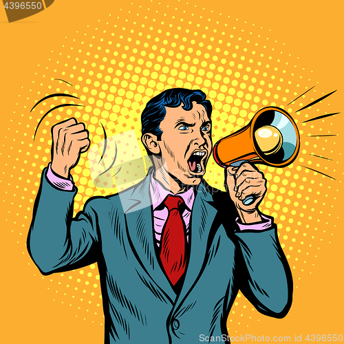Image of businessman with megaphone pop art style