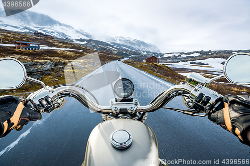 Image of Biker First-person view, mountain pass in Norway